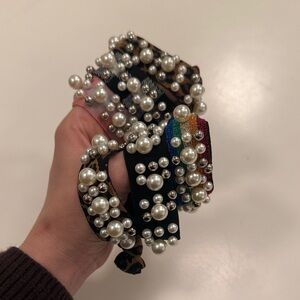Pearl Embellished Black and Multicolor Hair Ties